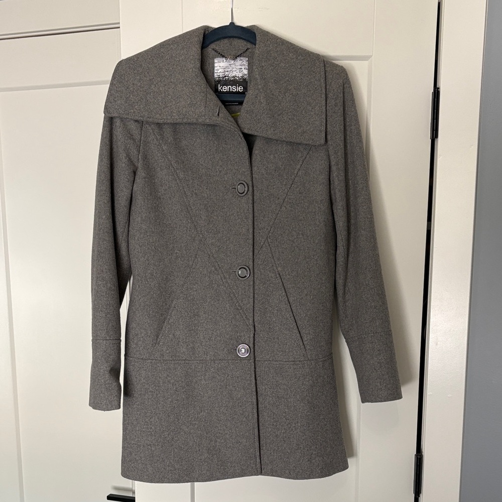 Kensie Womens Wool Blend Coat Gray Jacket Button - Medium